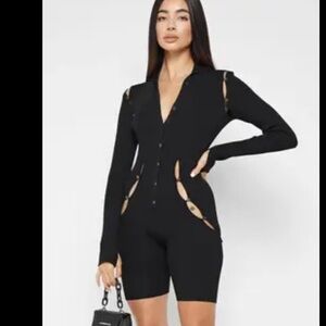 Maniere de Voir Black Knitted Rbbed Cutout Playsuit M